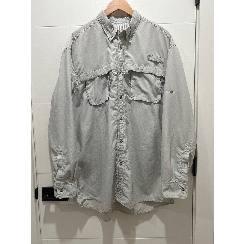 LL Bean Mens XL Tall Gray Long Sleeve Fishing Shirt Ventilated Hiking 192203